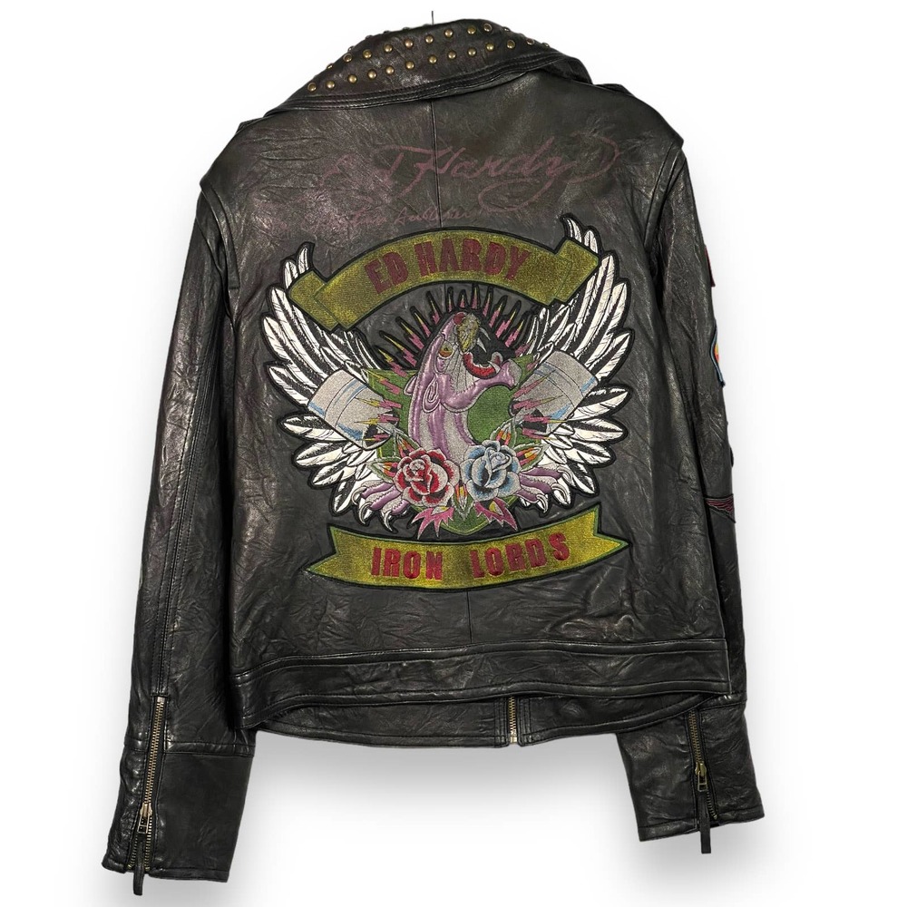 NWT Ed Hardy Christian Audigier Limited Leather Biker Jacket Iron Lords XXL